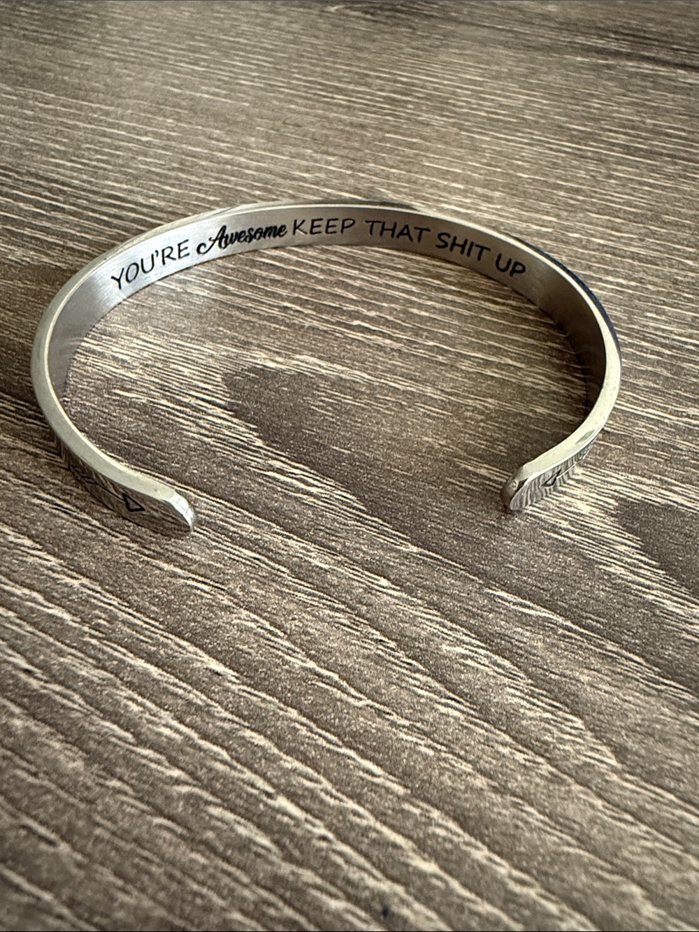 Inspirational Silver Cuff Bracelet - "You're Awesome"